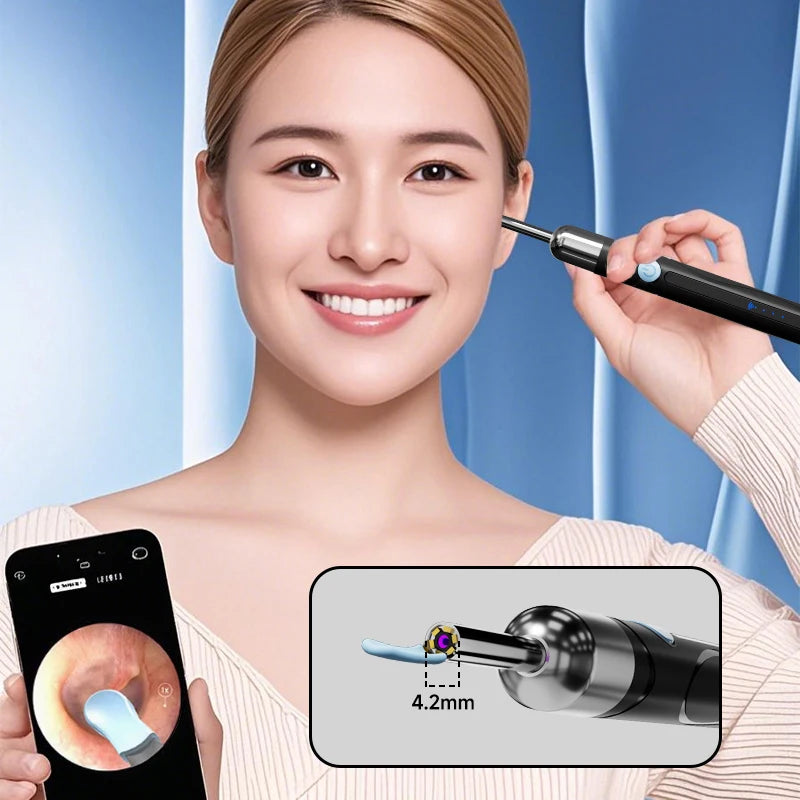 WiFi Endoscope 4.2mm 1080P Ear Picker Camera with Ear Spoon Base for iOS/Android Ear Cleaning Otoscope with Ear Wax Removal Tool